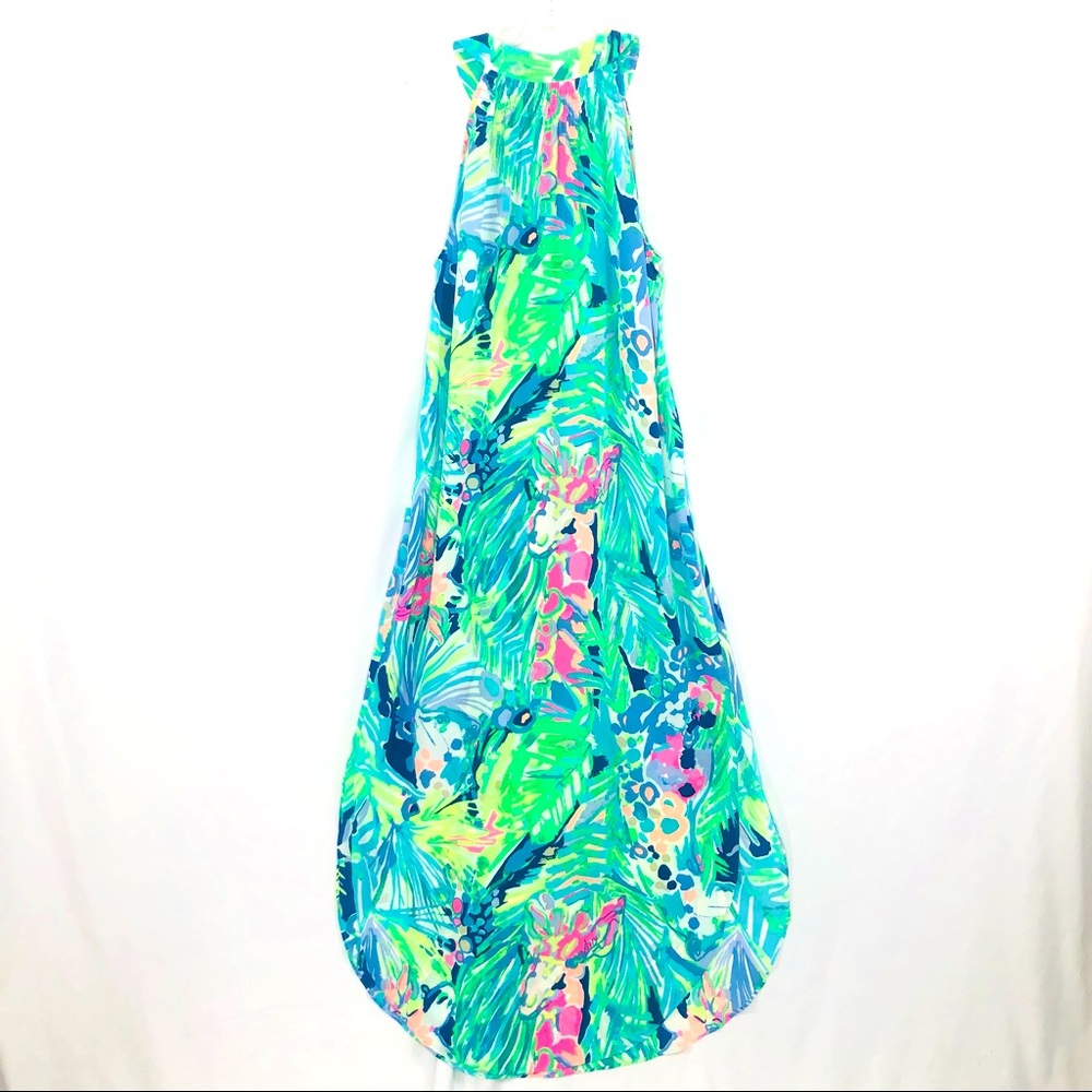 Lilly Pulitzer Tropical Leaf Print Midi Dress in Aqua, Lime & Pink - Picture 5 of 10